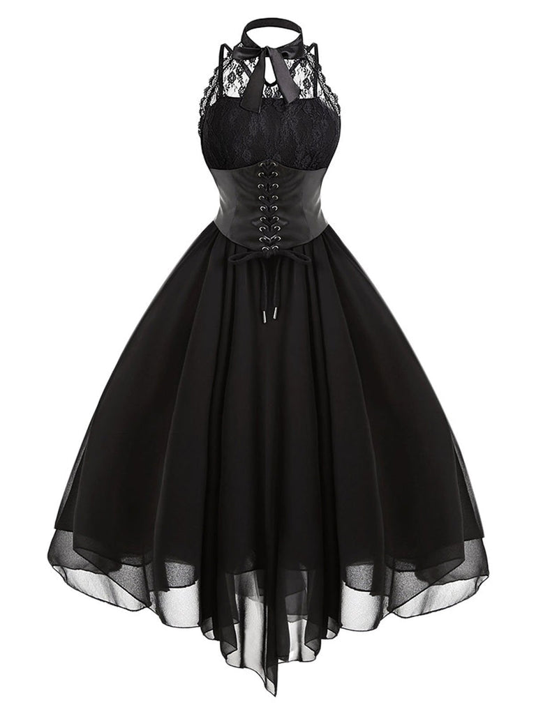 Robe de Costume D'Halloween Asymétrique Sans Manches à Col Rond et Ligne A/Princesse avec Nœud