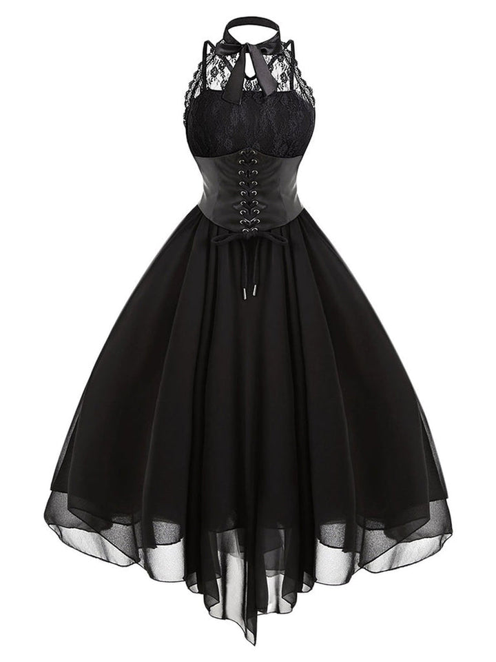 Robe de Costume D'Halloween Asymétrique Sans Manches à Col Rond et Ligne A/Princesse avec Nœud