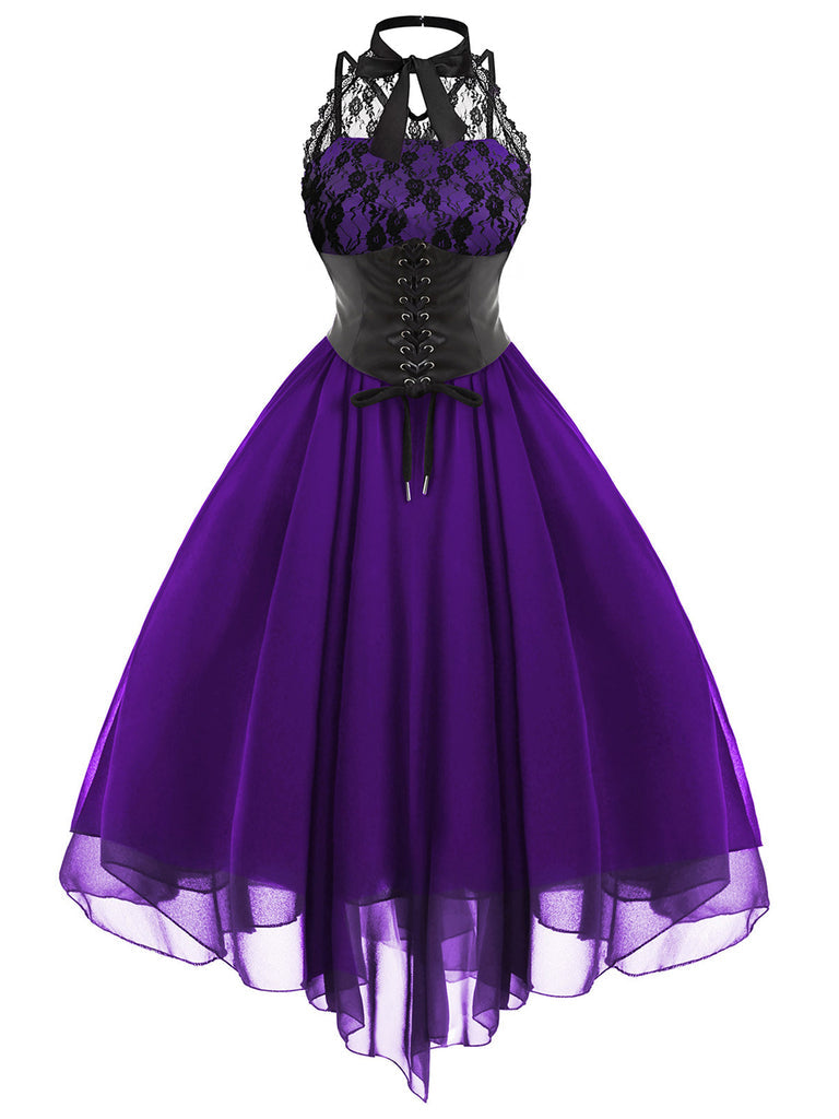 Robe de Costume D'Halloween Asymétrique Sans Manches à Col Rond et Ligne A/Princesse avec Nœud