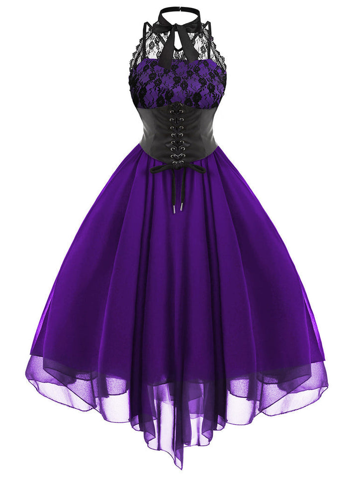 Robe de Costume D'Halloween Asymétrique Sans Manches à Col Rond et Ligne A/Princesse avec Nœud