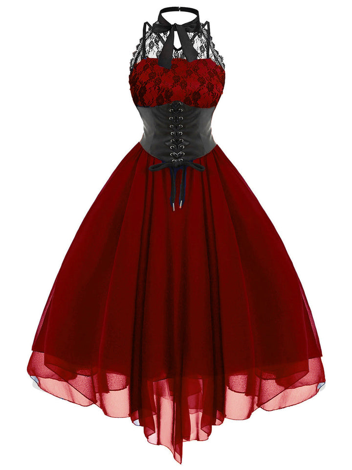 Robe de Costume D'Halloween Asymétrique Sans Manches à Col Rond et Ligne A/Princesse avec Nœud
