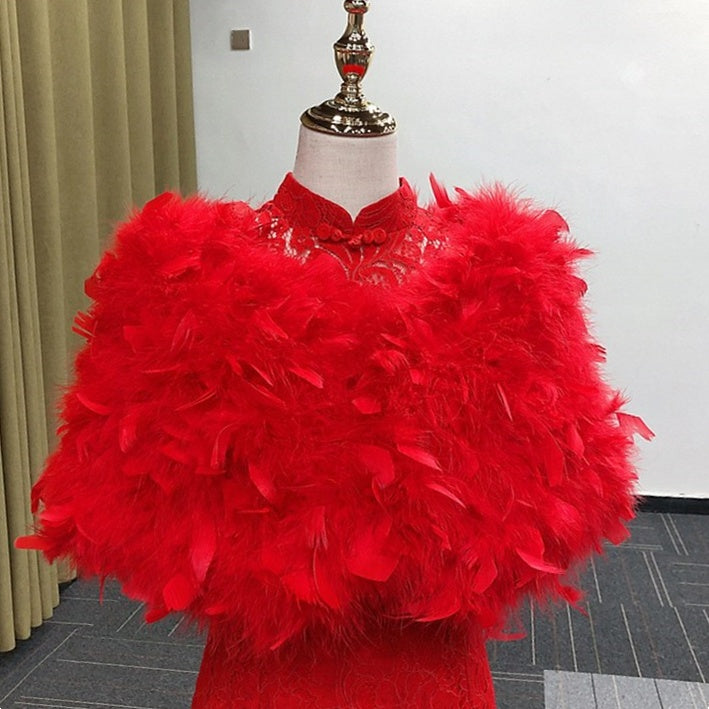 Châles/Enveloppes de Mariée Sans Manches pour Femmes avec Couleur Pure et Plumes/Fourrure