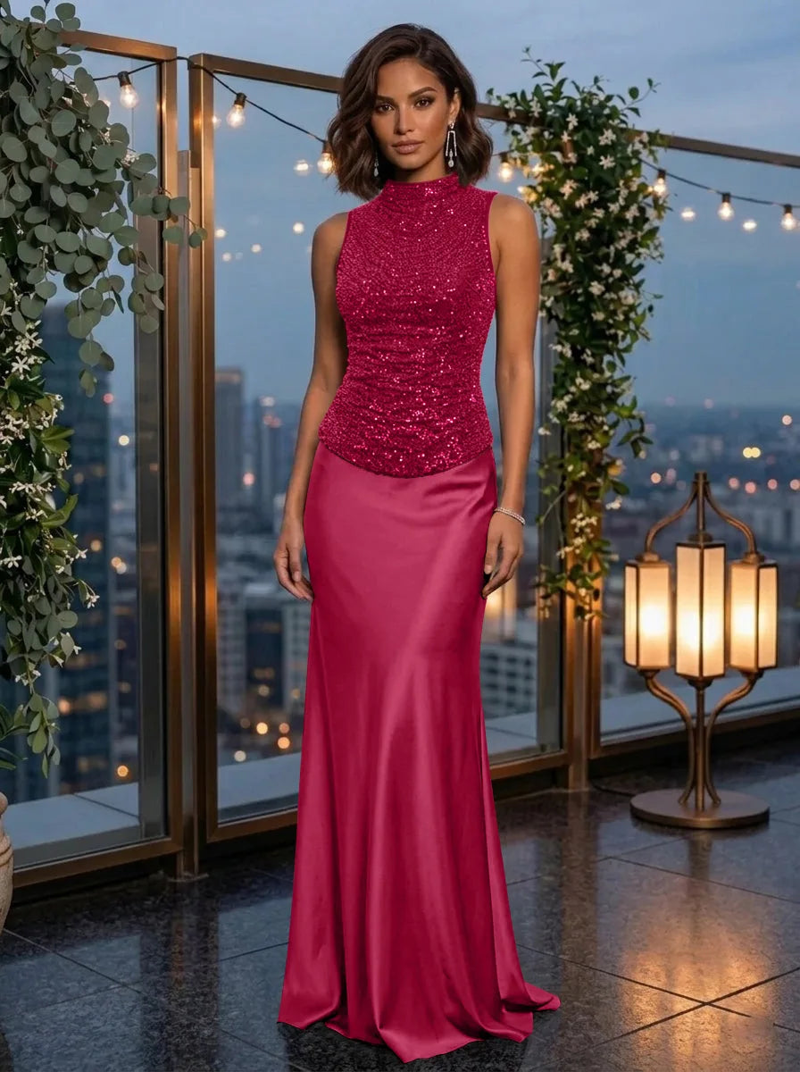 Robe de Soirée Gaine/Colonne Col Montant Sans Manches  Longueur au Sol