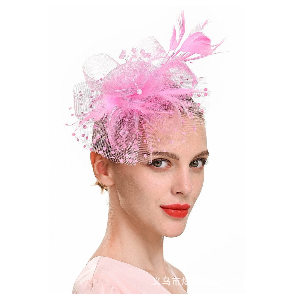Bandeau femme thé fluo cocktail plume pince à cheveux Kentucky Derby mariage fascinateurs chapeau