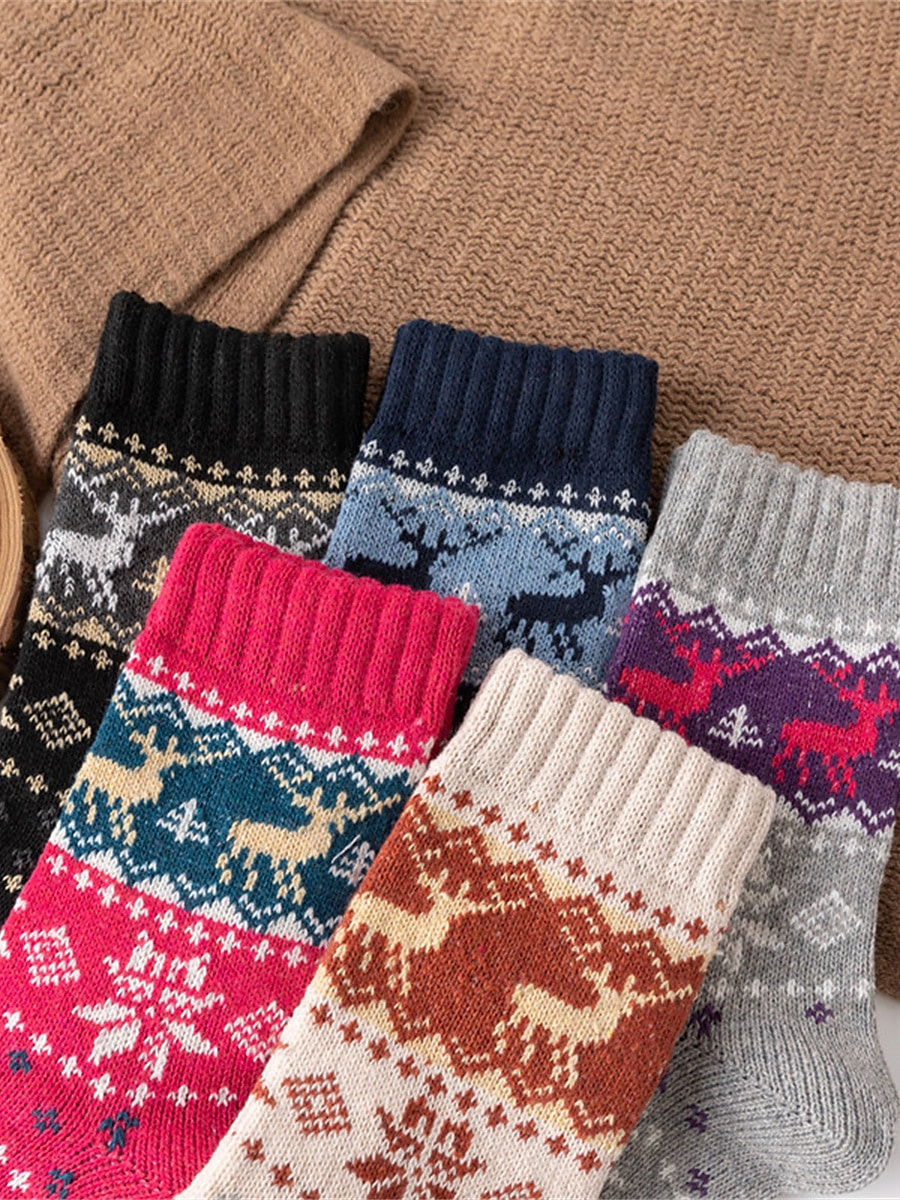 Lot de 5 Paires de Chaussettes D'Extérieur pour Femme en Forme D'Élan pour Noël