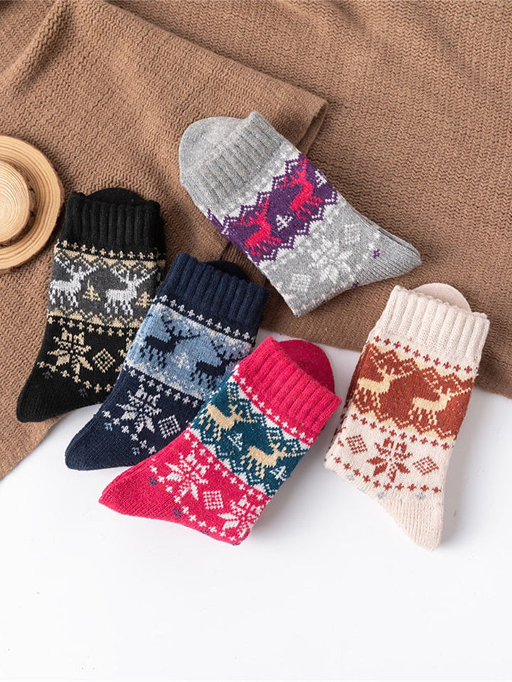 Lot de 5 Paires de Chaussettes D'Extérieur pour Femme en Forme D'Élan pour Noël