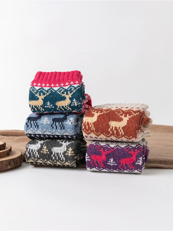 Lot de 5 Paires de Chaussettes D'Extérieur pour Femme en Forme D'Élan pour Noël