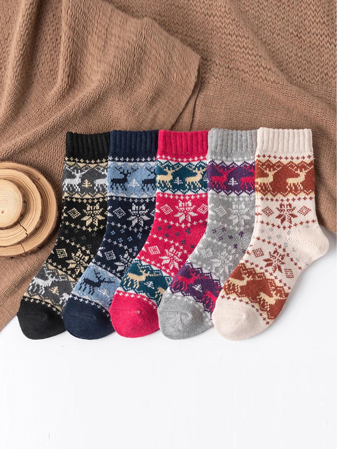 Lot de 5 Paires de Chaussettes D'Extérieur pour Femme en Forme D'Élan pour Noël