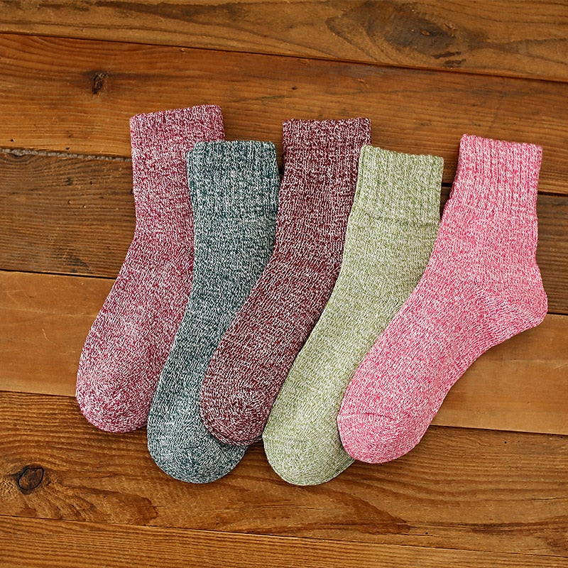 Lot de 5 Paires de Chaussettes D'Hiver Chaudes et Décontractées en Élasthanne pour Femme, Couleur Unie, en Fibres Acryliques