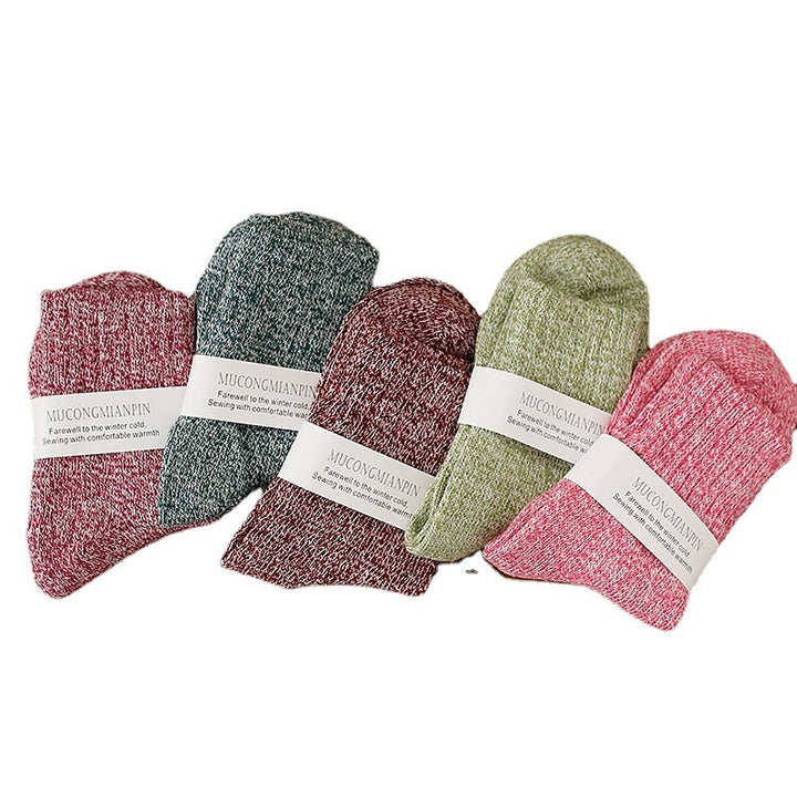 Lot de 5 Paires de Chaussettes D'Hiver Chaudes et Décontractées en Élasthanne pour Femme, Couleur Unie, en Fibres Acryliques