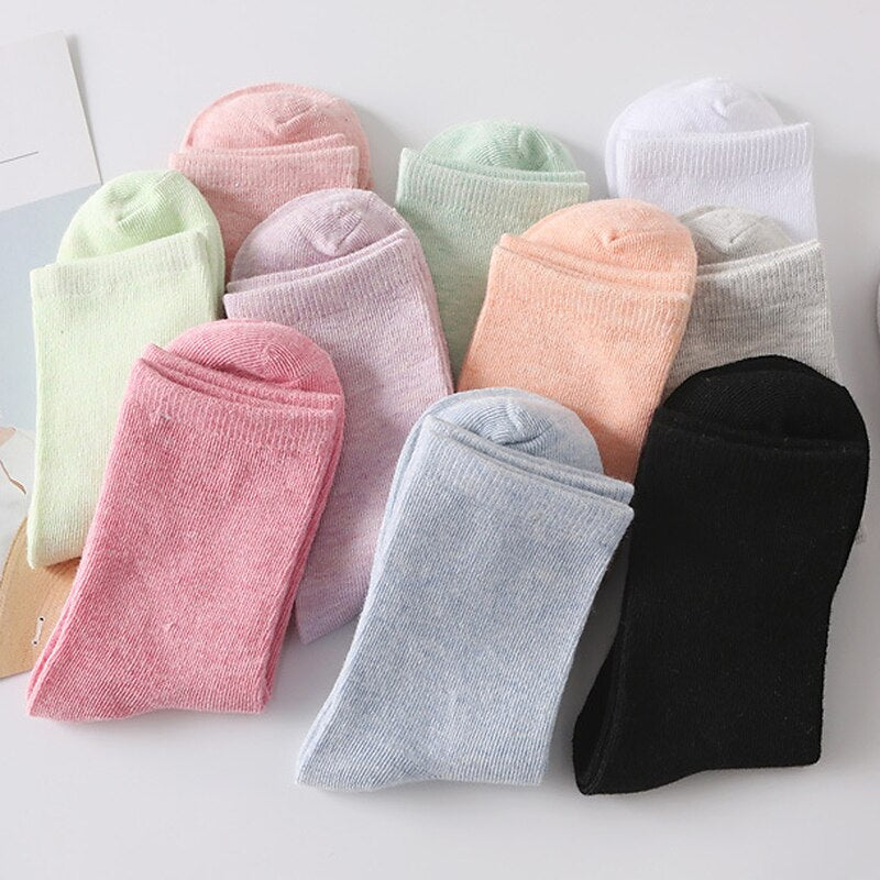 Lot de 10 Paires de Chaussettes de Travail pour Femmes, Couleur Unie, en Polyester, pour le Quotidien, les Vacances, le Sport, Simples, Classiques, Décontractées