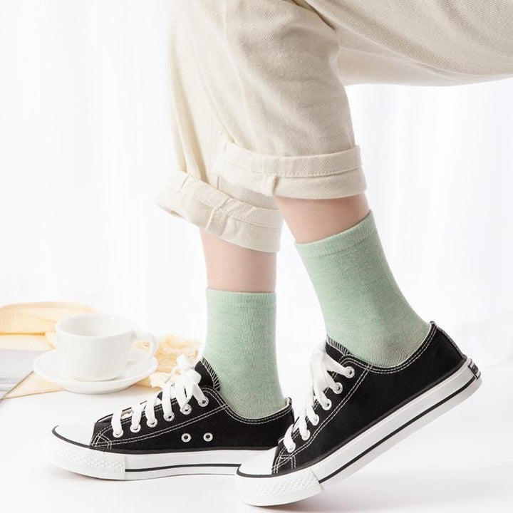 Lot de 10 Paires de Chaussettes de Travail pour Femmes, Couleur Unie, en Polyester, pour le Quotidien, les Vacances, le Sport, Simples, Classiques, Décontractées