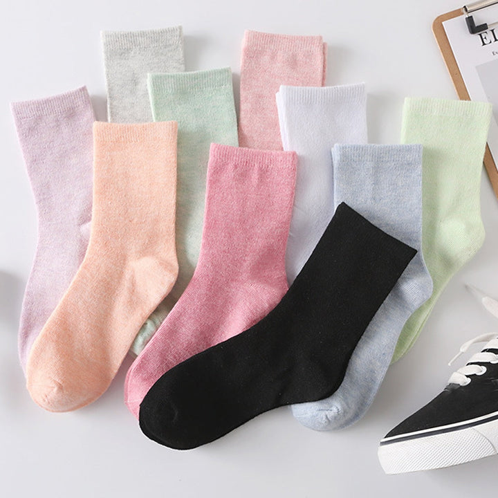 Lot de 10 Paires de Chaussettes de Travail pour Femmes, Couleur Unie, en Polyester, pour le Quotidien, les Vacances, le Sport, Simples, Classiques, Décontractées