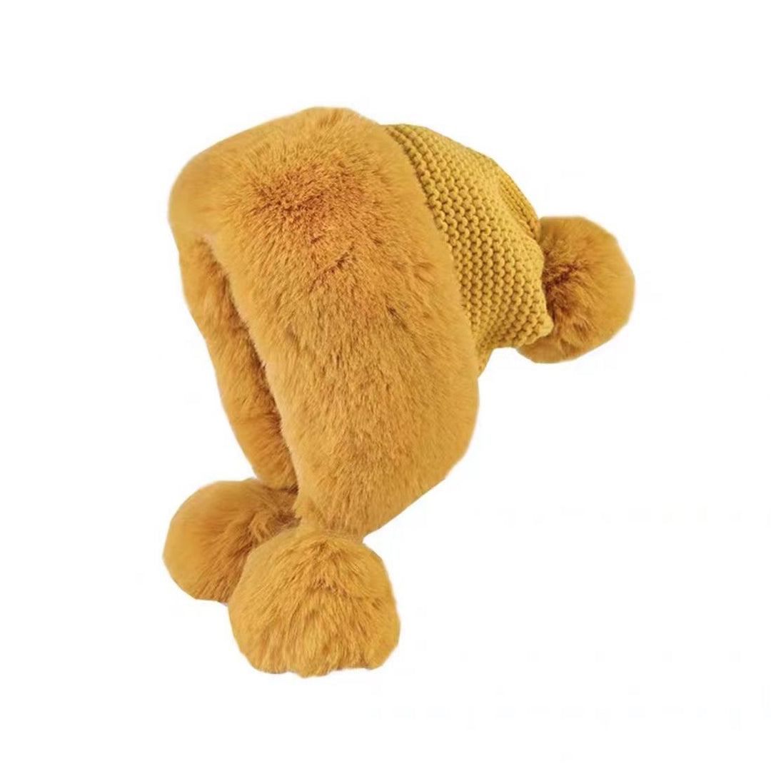 Chapeau en Laine Épais pour Femme, Nouveau Style, Boule de Fourrure, Plus Capuche Chaude en Velours, pour L'Extérieur, L'Hiver, Résistant Au Froid, à la Mode, Mignon