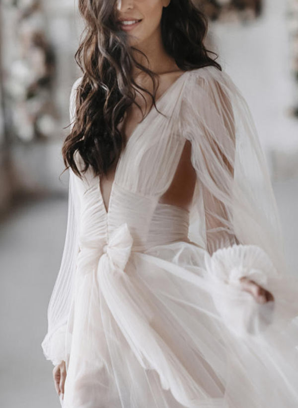 Robe de Mariée Longue Au Sol à Col en V et Coupe A-Line/Princesse