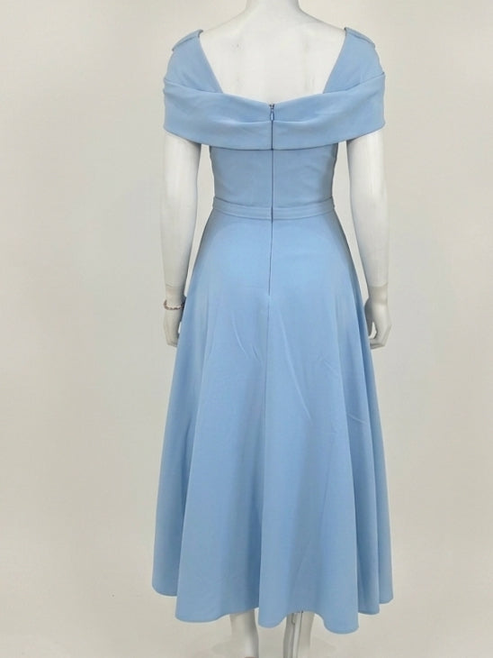 Robe de Mère de la Mariée, Ligne A/Princesse, Satin, Hors de l'Épaule, Longueur Midi, avec Nœud