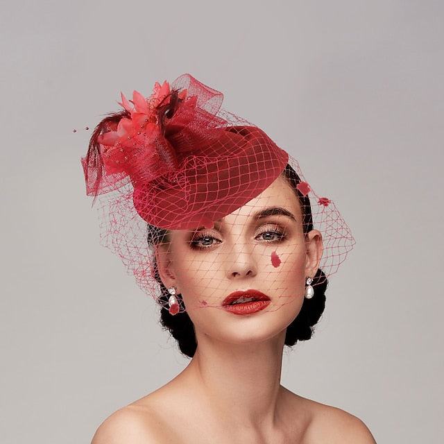 Fascinators Net Funeral Horse Race avec Coiffe de Fleurs en Plumes