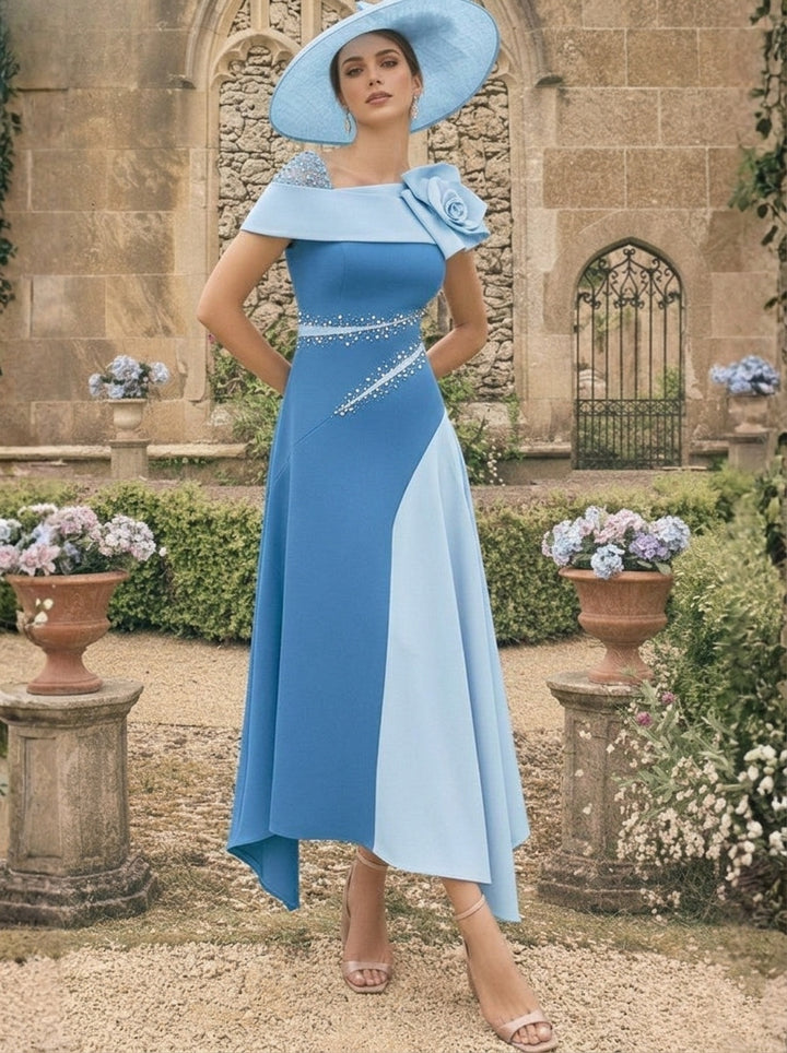 Robes pour Mère de la Mariée, Ligne A/Princesse, Longueur Cheville, Asymétriques, avec Fleurs 3D