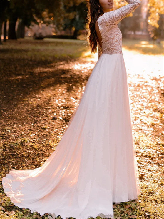 Robe de Mariée Longue Au Sol, Coupe A-Line/Princess