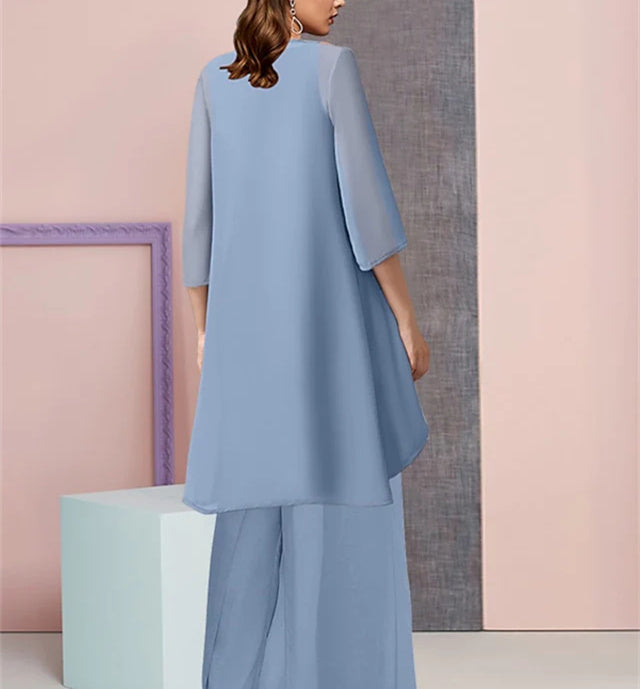 Tailleur-Pantalon en Mousseline de Soie avec Veste pour Mère de la Mariée