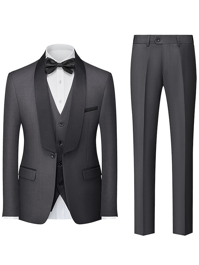 Costumes de Mariage 3 Pièces pour Hommes, Coupe Ajustée, Simple Boutonnage et Un Bouton
