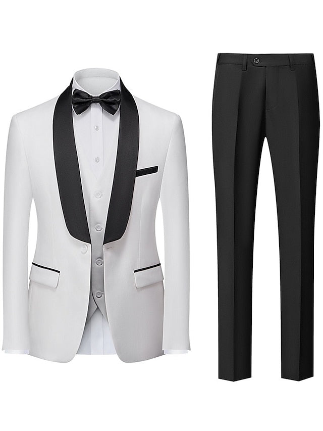 Costumes de Mariage 3 Pièces pour Hommes, Coupe Ajustée, Simple Boutonnage et Un Bouton