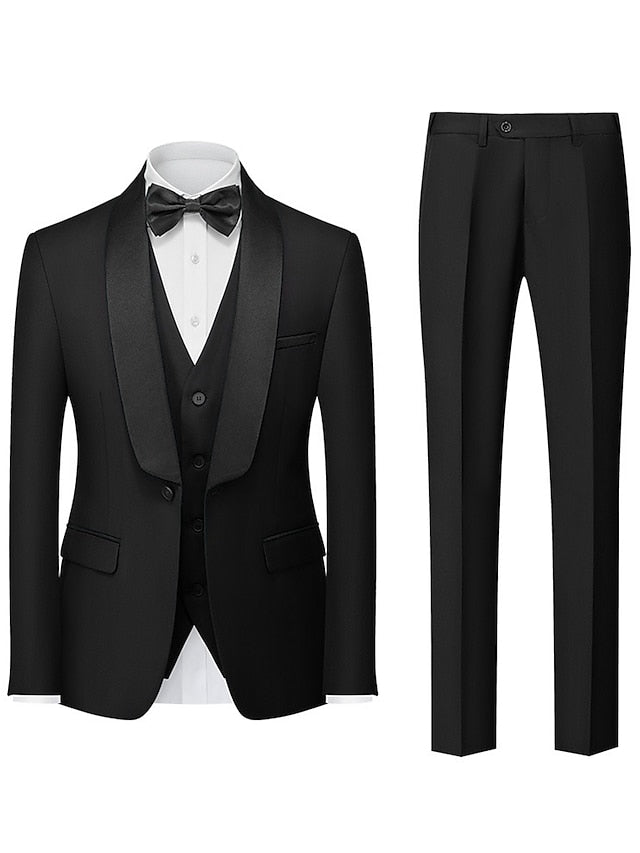Costumes de Mariage 3 Pièces pour Hommes, Coupe Ajustée, Simple Boutonnage et Un Bouton