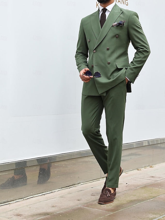 Costumes de Mariage 2 Pièces à Coupe Ajustée pour Hommes, Croisés, à Six Boutons