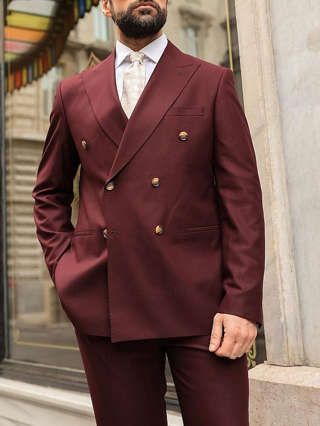 Costumes de Mariage 2 Pièces à Coupe Ajustée pour Hommes, Croisés, à Six Boutons