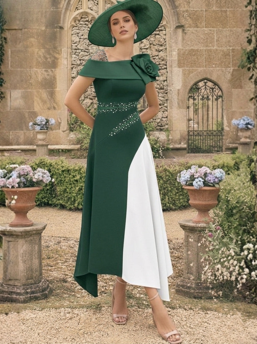 Robes pour Mère de la Mariée, Ligne A/Princesse, Longueur Cheville, Asymétriques, avec Fleurs 3D