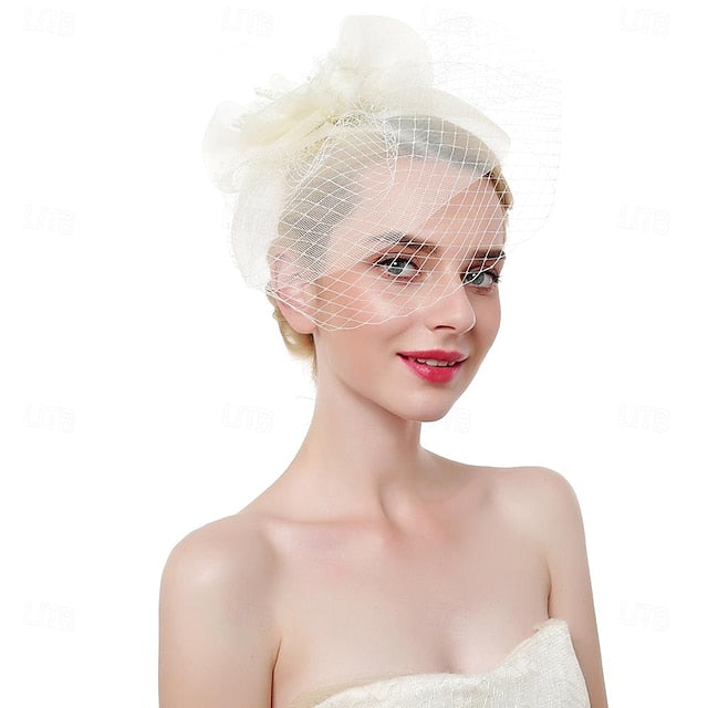 Fascinators Organza Horse Race Cocktail Élégant Vintage avec Nœuds en Plumes Coiffe