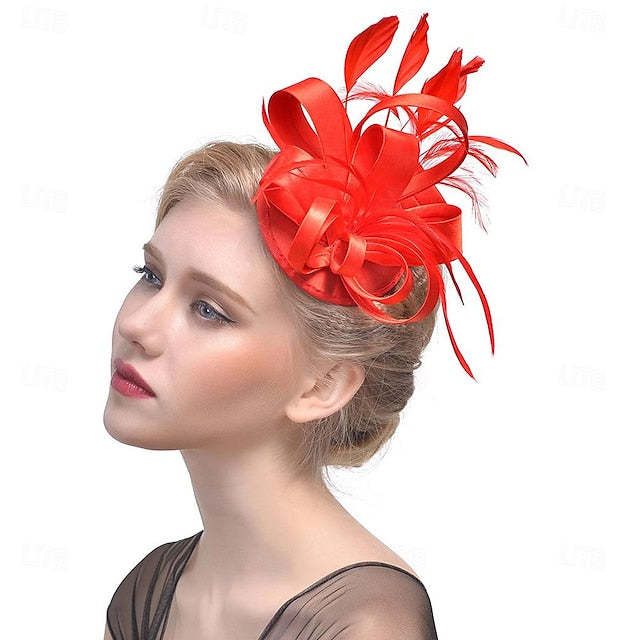 Fascinators Polyester Course de Chevaux Cocktail Élégant Vintage avec Des Nœuds en Plumes