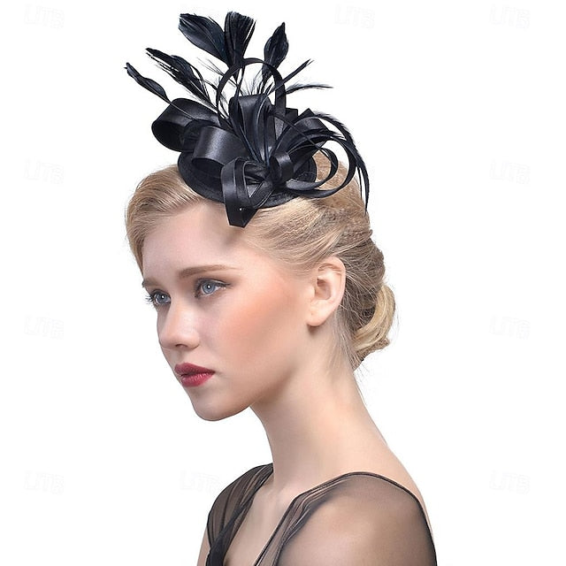 Fascinators Polyester Course de Chevaux Cocktail Élégant Vintage avec Des Nœuds en Plumes