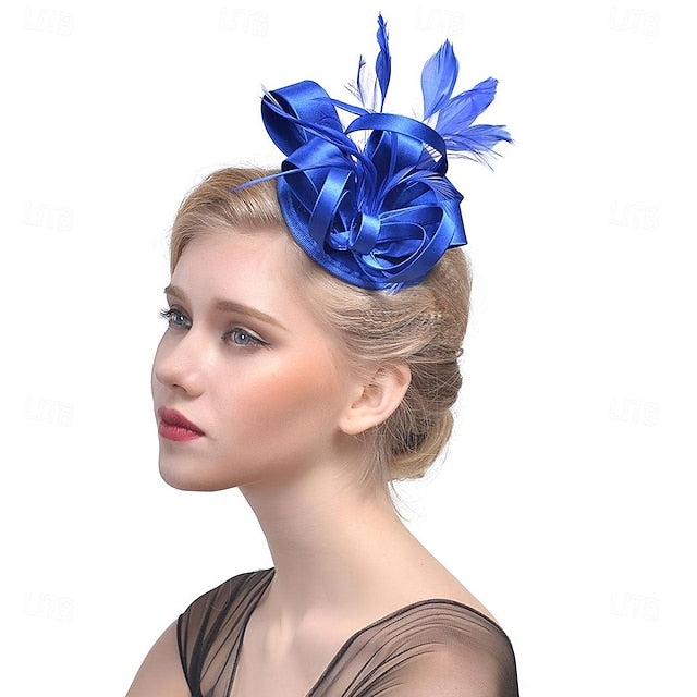 Fascinators Polyester Course de Chevaux Cocktail Élégant Vintage avec Des Nœuds en Plumes
