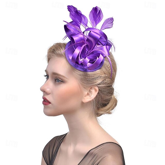 Fascinators Polyester Course de Chevaux Cocktail Élégant Vintage avec Des Nœuds en Plumes
