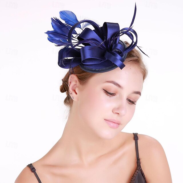Fascinators Polyester Course de Chevaux Cocktail Élégant Vintage avec Des Nœuds en Plumes