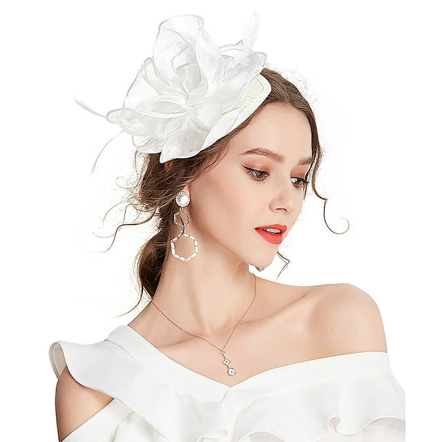 Fascinators Headpiece Tulle Tea Party Horse Race Ladies Day Élégant Rétro avec Plume
