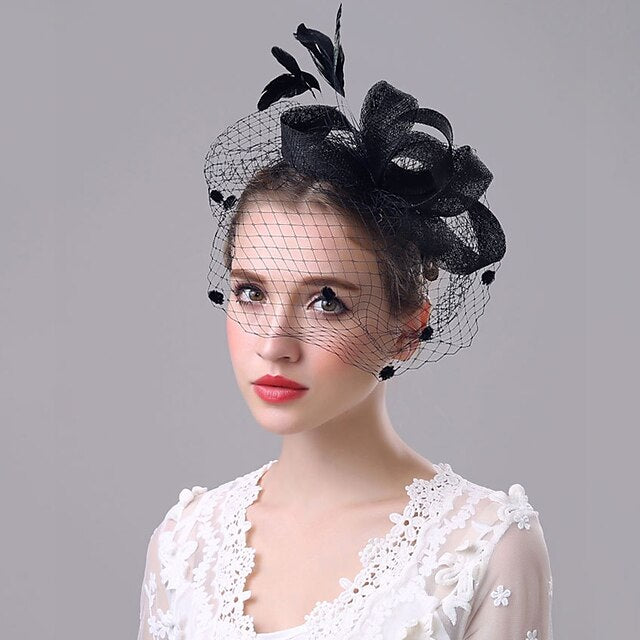 Fascinators Organza Polyester Party Soirée Vintage Élégant avec Coiffe en Plumes
