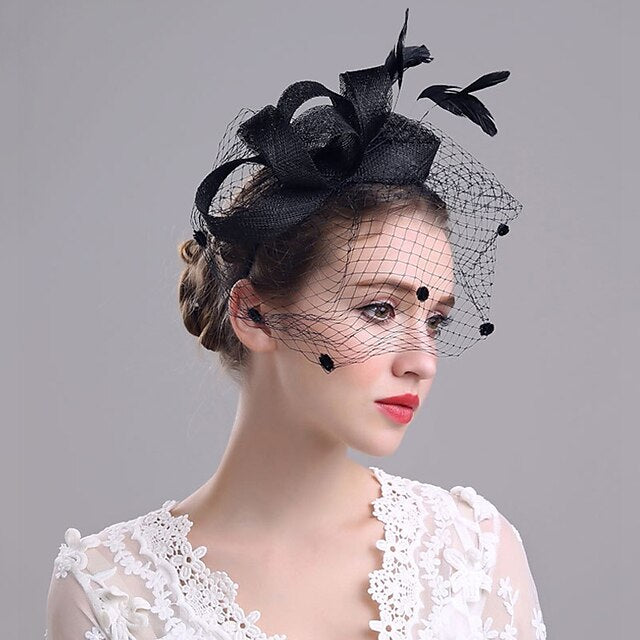Fascinators Organza Polyester Party Soirée Vintage Élégant avec Coiffe en Plumes