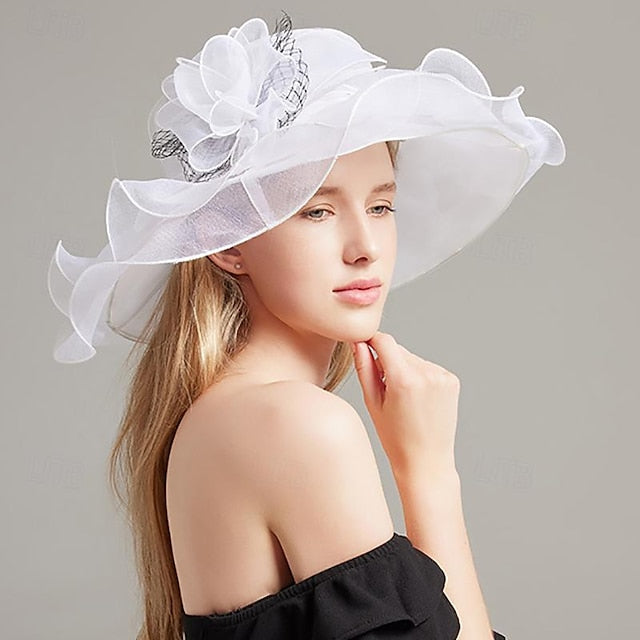 Fascinators Tulle Organza Holiday Beach Élégant Vintage avec Coiffe D'Épissure de Couleur Pure