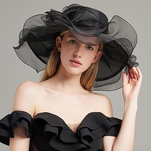 Fascinators Tulle Organza Holiday Beach Élégant Vintage avec Coiffe D'Épissure de Couleur Pure