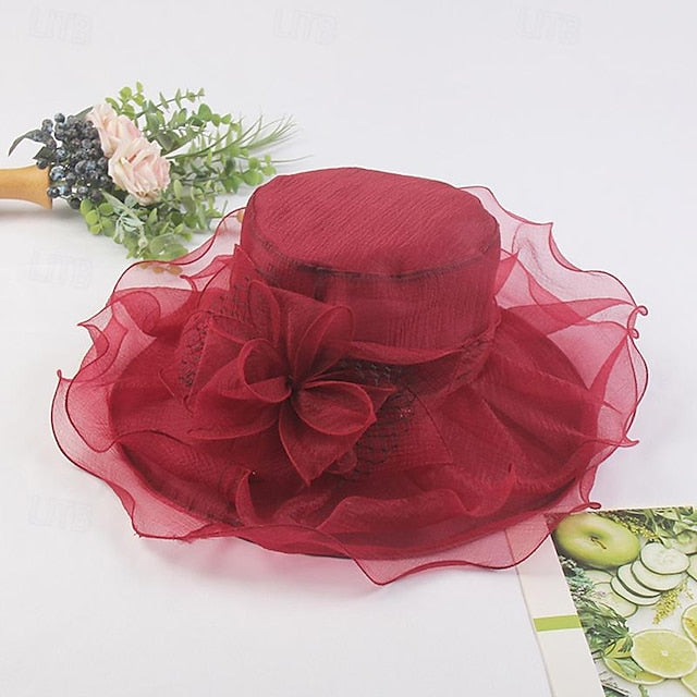 Fascinators Tulle Organza Holiday Beach Élégant Vintage avec Coiffe D'Épissure de Couleur Pure