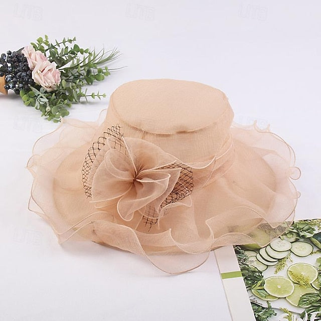 Fascinators Tulle Organza Holiday Beach Élégant Vintage avec Coiffe D'Épissure de Couleur Pure