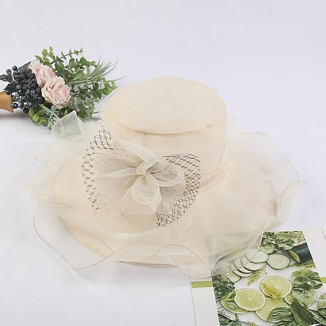 Fascinators Tulle Organza Holiday Beach Élégant Vintage avec Coiffe D'Épissure de Couleur Pure