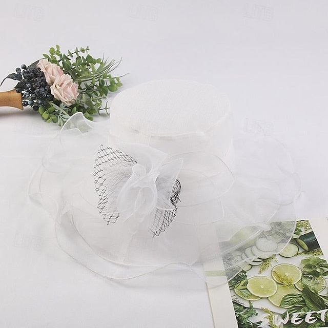 Fascinators Tulle Organza Holiday Beach Élégant Vintage avec Coiffe D'Épissure de Couleur Pure