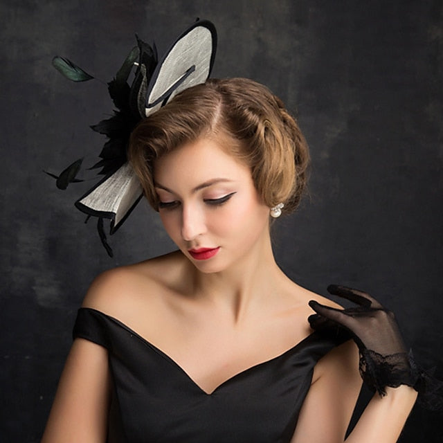 Fascinators Lin Soirée Cocktail avec Coiffe en Plumes