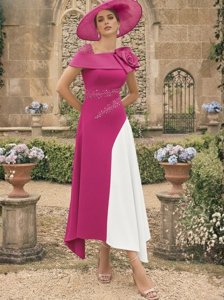 Robes pour Mère de la Mariée, Ligne A/Princesse, Longueur Cheville, Asymétriques, avec Fleurs 3D