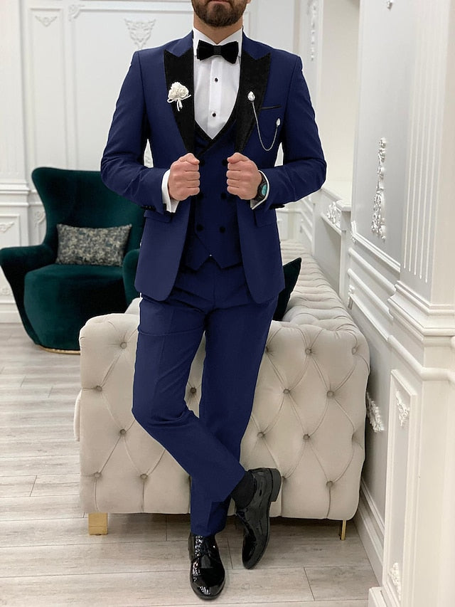 Costumes de Mariage 3 Pièces pour Hommes, Coupe Ajustée, Simple Boutonnage, Couleur Unie