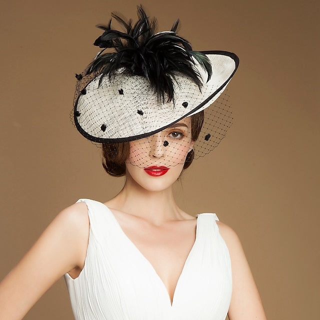 Fascinators Lin Soirée Cocktail avec Coiffe en Plumes