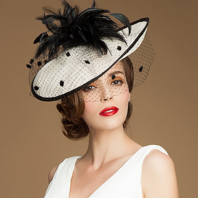 Fascinators Lin Soirée Cocktail avec Coiffe en Plumes